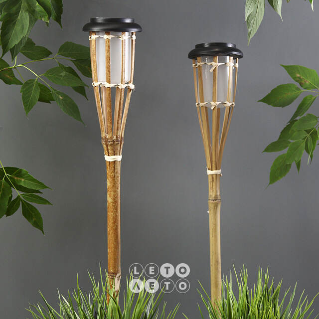 Садовый фонарь на солнечной батарее Solar Bamboo - Natural 65 см, с эффектом живого пламени, IP44 Koopman
