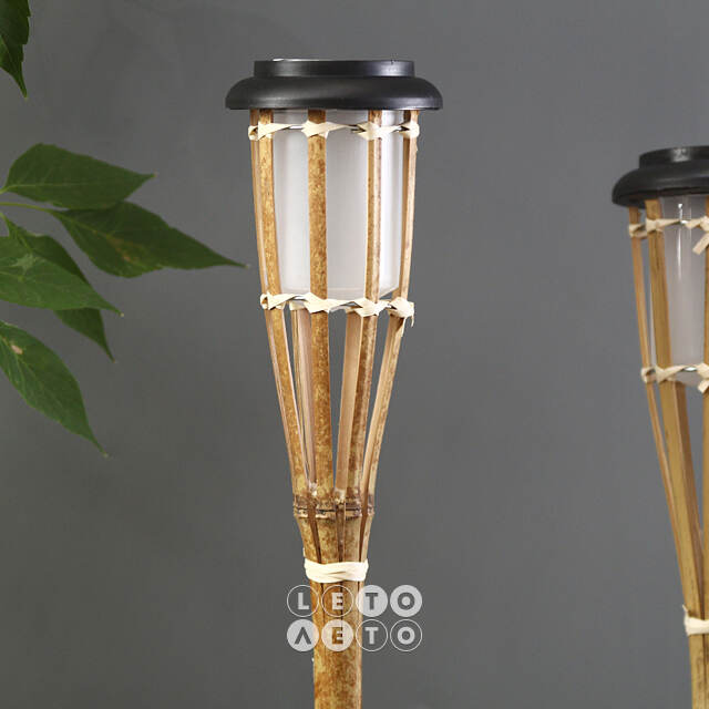 Садовый фонарь на солнечной батарее Solar Bamboo - Natural 65 см, с эффектом живого пламени, IP44 Koopman