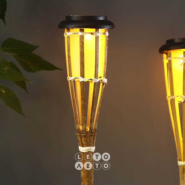 Садовый фонарь на солнечной батарее Solar Bamboo - Natural 65 см, с эффектом живого пламени, IP44 Koopman