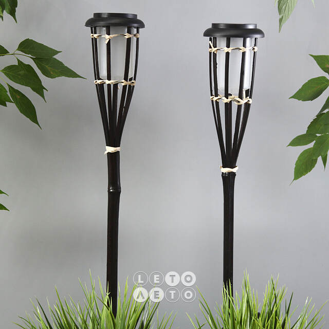 Садовый фонарь на солнечной батарее Solar Bamboo - Black 65 см, с эффектом живого пламени, IP44 Koopman