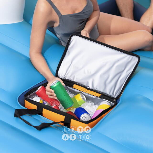 Надувной матрас-остров с навесом Tropical Breeze 373*264 см оранжевый Bestway