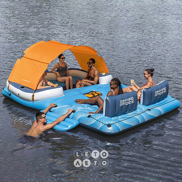 Надувной матрас-остров с навесом Tropical Breeze 373*264 см оранжевый Bestway
