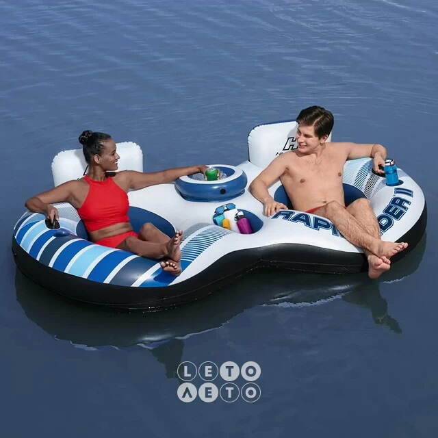Надувное круг-кресло Rapid Rider 240*122 см двухместное с баром, голубое Bestway