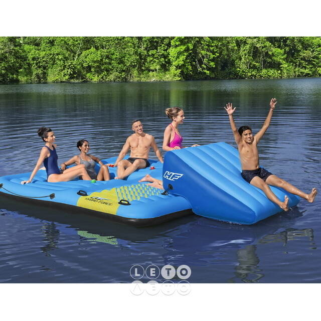 Надувной остров Summer 365*295 см с сетчатым дном и горкой Bestway