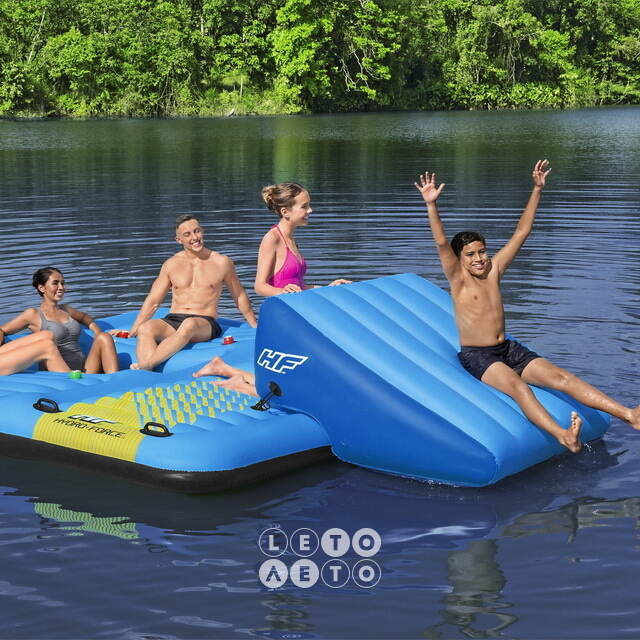 Надувной остров Summer 365*295 см с сетчатым дном и горкой Bestway