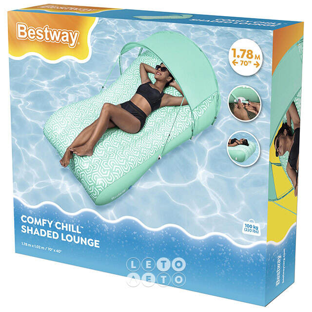 Надувной шезлонг для плавания Shaded Lounge 178*102 см с навесом Bestway