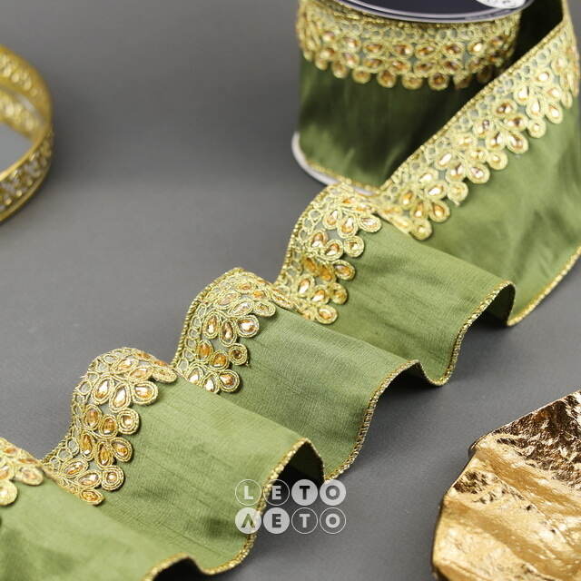 Декоративная лента Bella Olive: Diamante 500*10 см Kaemingk