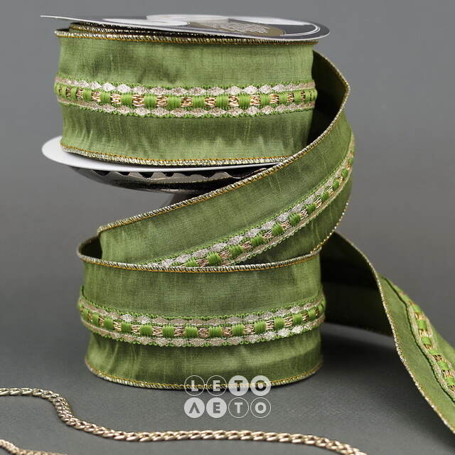 Декоративная лента Bella Olive: Classico 1000*6 см Kaemingk