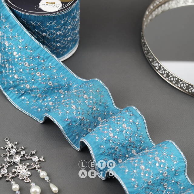 Декоративная лента Blue Blush: Сияющие звезды 500*10 см Kaemingk