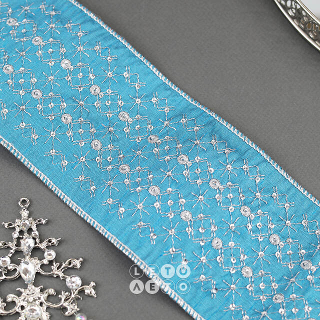 Декоративная лента Blue Blush: Сияющие звезды 500*10 см Kaemingk