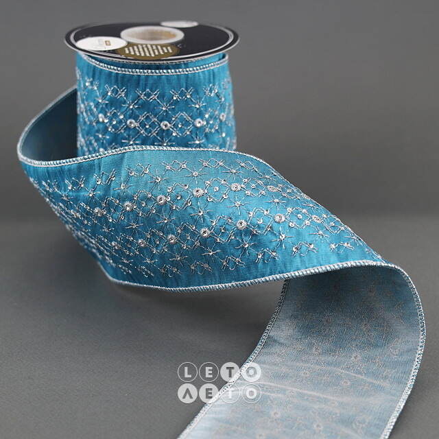 Декоративная лента Blue Blush: Сияющие звезды 500*10 см Kaemingk