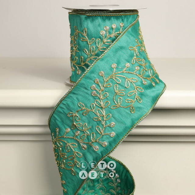 Декоративная лента Emerald Windsor: Бриллиантовая Омела 500*10 см Kaemingk