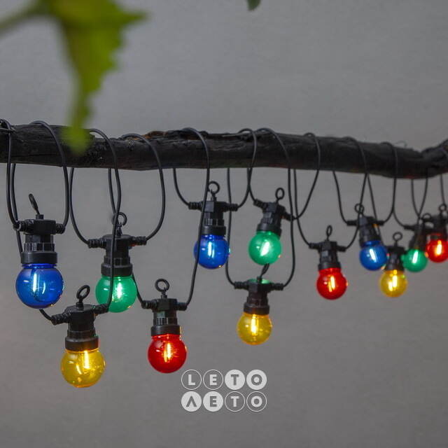 Гирлянда из лампочек Party Lights 20 ламп, разноцветные LED, 8.55 м, черный ПВХ, IP44 Star Trading