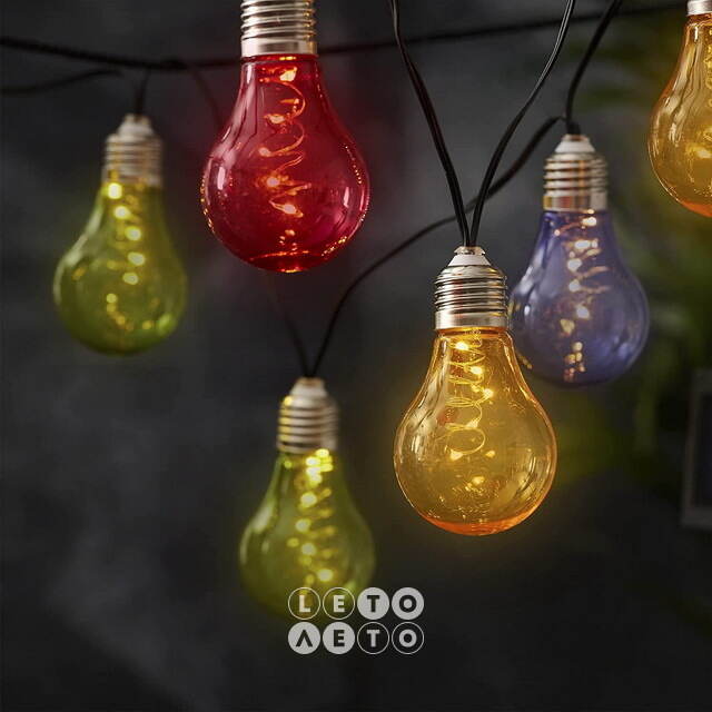 Гирлянда из лампочек Solar Glow на солнечной батарее, 10 разноцветных ламп с теплым белым светом, 1.9 м, черный ПВХ, IP44 Star Trading