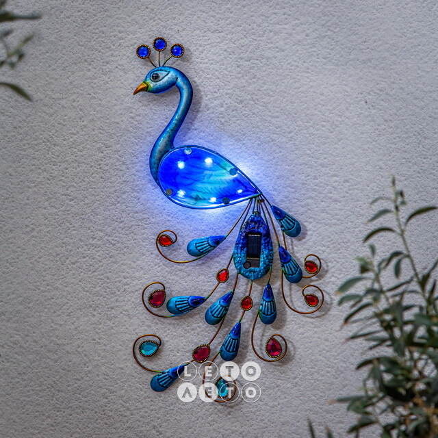 Светящееся панно на солнечной батарее Solar Peacock 52*27 см, 6 холодных белых LED ламп, IP44 Star Trading