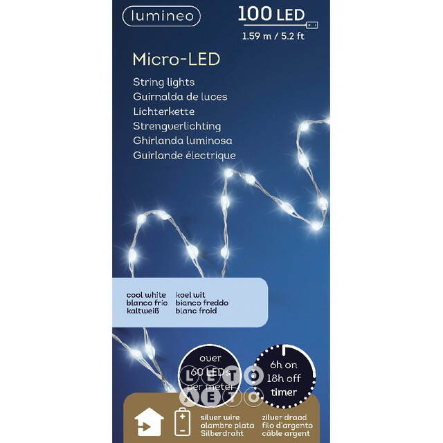 Светодиодная гирлянда на батарейках Роса Extra Lights 1.59 м, 100 холодных белых мини LED ламп, серебряная проволока, IP20 Kaemingk