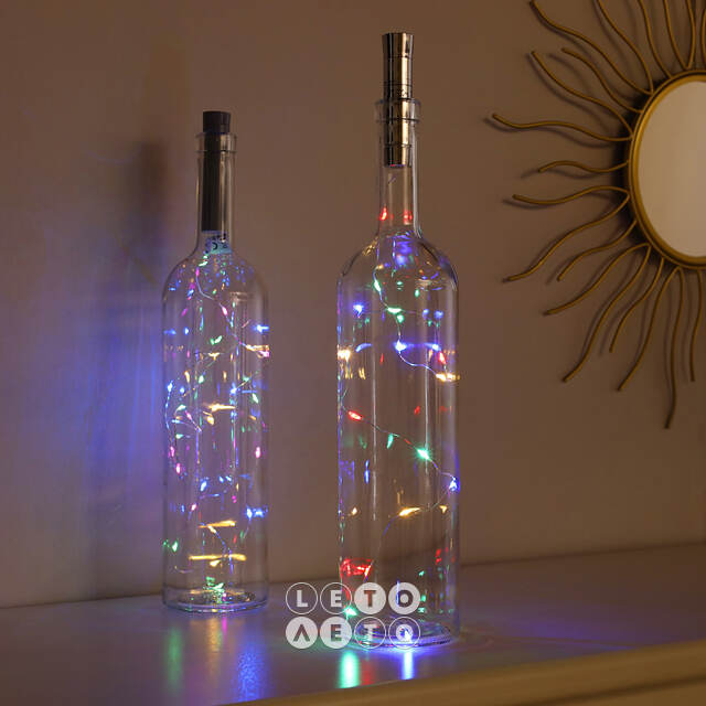 Светодиодная гирлянда Пробка Silver Style, 15 разноцветных мини LED ламп, таймер, батарейки, IP20 Kaemingk