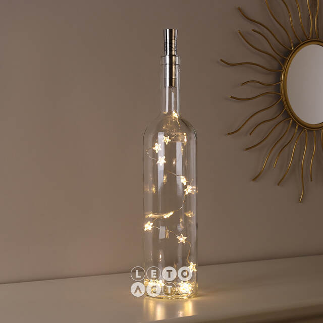 Светодиодная гирлянда Пробка Silver Style Звездочки, 15 теплых белых мини LED ламп, таймер, батарейки, IP20 Kaemingk