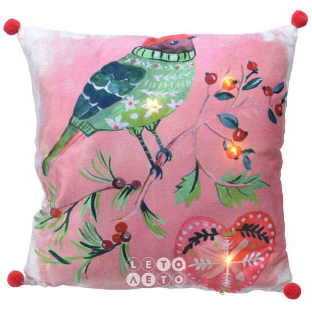Новогодняя подушка с лампочками Soft&Sweet: Снегирь 45*45 см, на батарейках Kaemingk