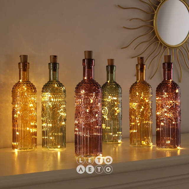 Набор гирлянд-пробок для бутылки Lights of Dreams, 8 теплых белых LED ламп, 6 шт, на батарейках, IP20 Kaemingk