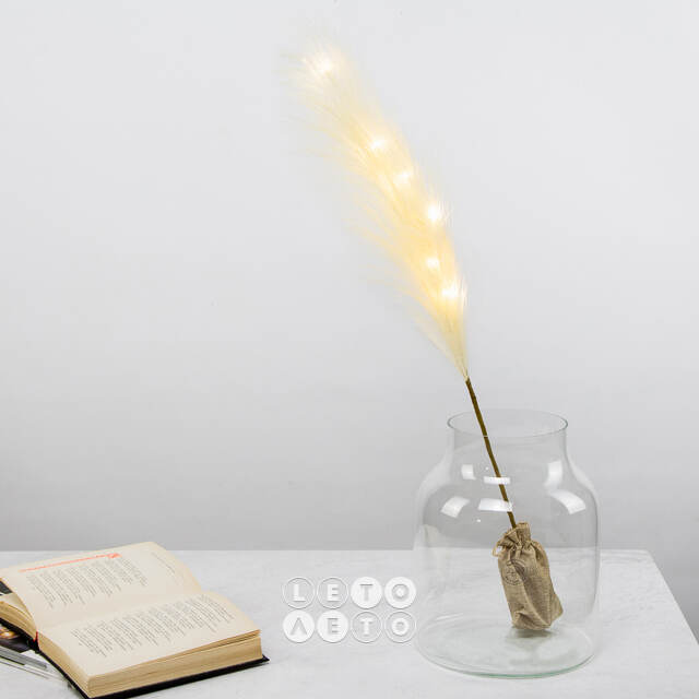 Светящаяся ветка для декора Перо Manosque - Cream 70 см, теплые белые LED, на батарейках Kaemingk