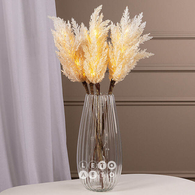 Светящаяся ветка для декора Pampas Cream 70 см, теплые белые LED, на батарейках Kaemingk
