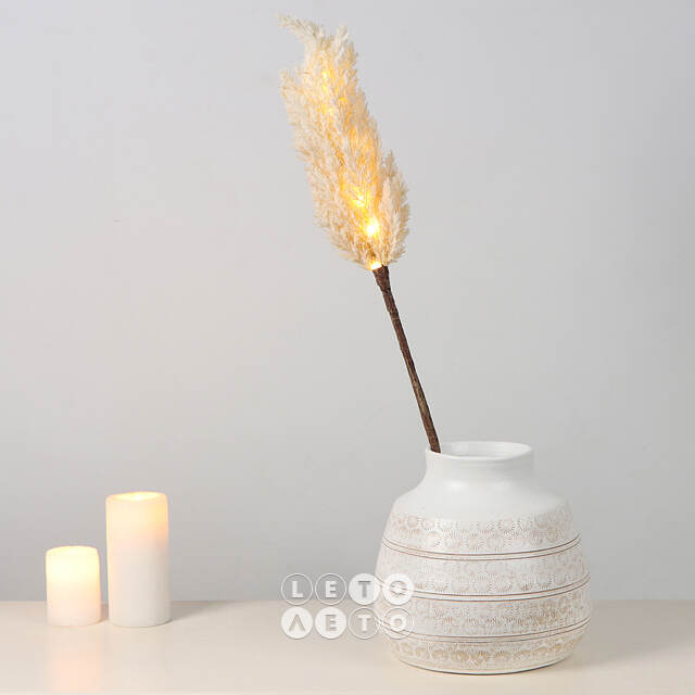 Светящаяся ветка для декора Pampas Cream 70 см, теплые белые LED, на батарейках Kaemingk