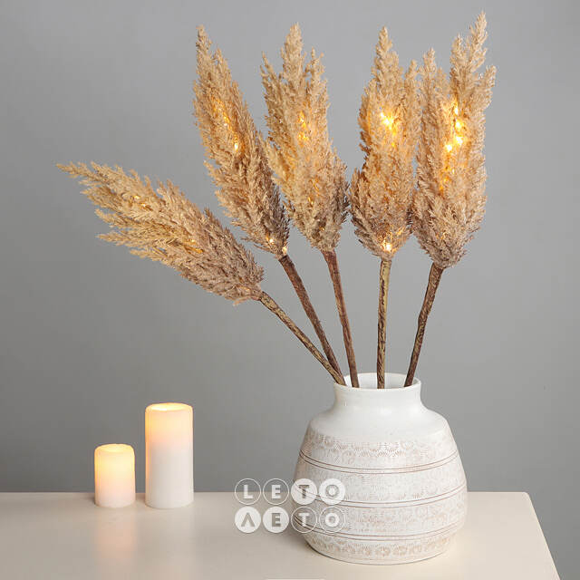 Светящаяся ветка для декора Pampas Caramel 70 см, теплые белые LED, на батарейках Kaemingk