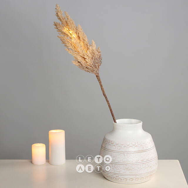 Светящаяся ветка для декора Pampas Caramel 70 см, теплые белые LED, на батарейках Kaemingk