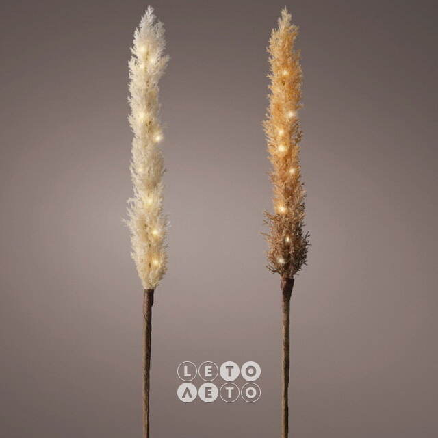 Светящаяся ветка для декора Cortaderia Creamy 70 см, теплые белые LED, на батарейках Kaemingk