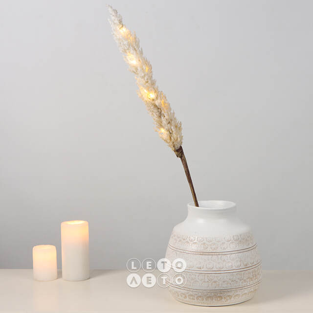 Светящаяся ветка для декора Cortaderia Creamy 70 см, теплые белые LED, на батарейках Kaemingk