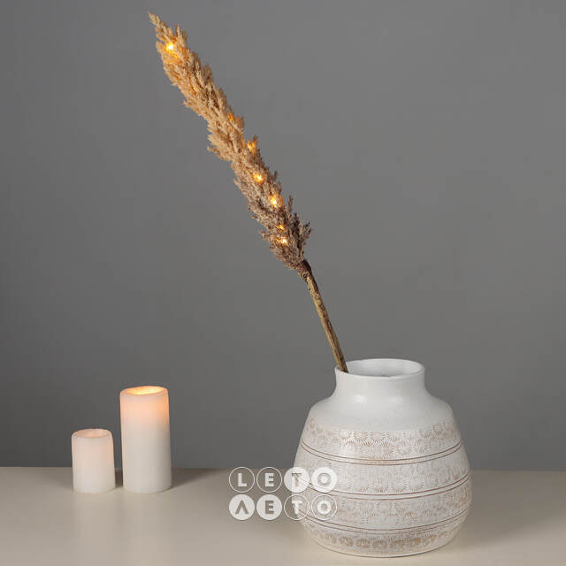 Светящаяся ветка для декора Cortaderia Brownie 70 см, теплые белые LED, на батарейках Kaemingk