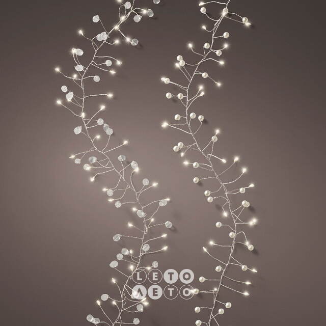 Светодиодная гирлянда на батарейках Роса Jewels - Жемчужины, 1.2 м, 100 теплых белых микро LED, серебряная проволока, IP20 Kaemingk
