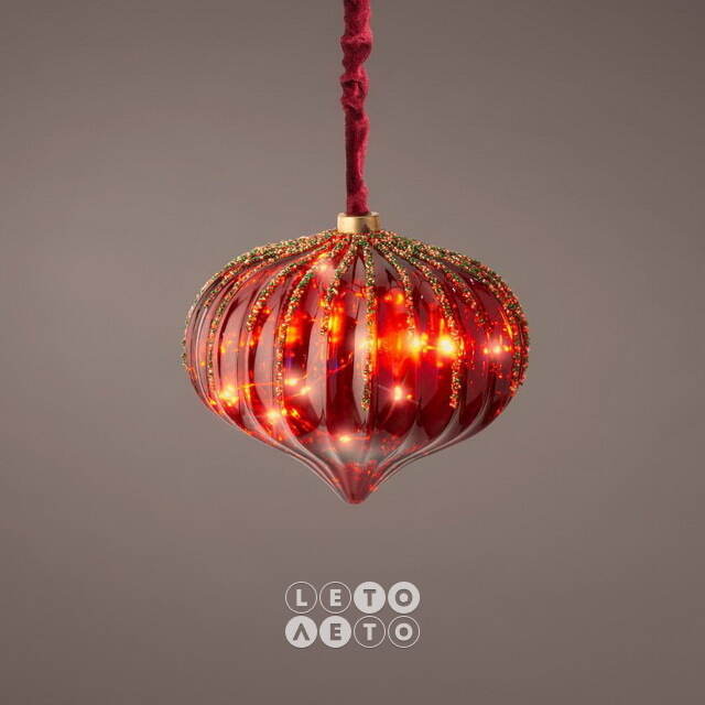 Подвесной светильник RedGlass - Луковка 20 см, 15 микро LED ламп, таймер, на батарейках, стекло Kaemingk