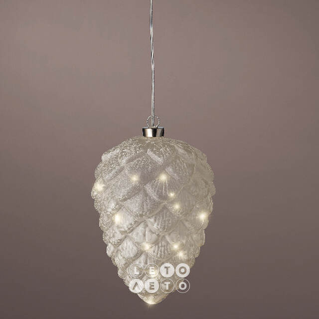 Подвесной светильник Шишка - Silver Perfecto 21*15 см, 15 теплых белых LED ламп, таймер, на батарейках, стекло Kaemingk
