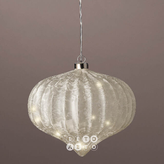 Подвесной светильник Луковка - Silver Perfecto 21*20 см, 15 микро LED ламп, таймер, на батарейках, стекло Kaemingk