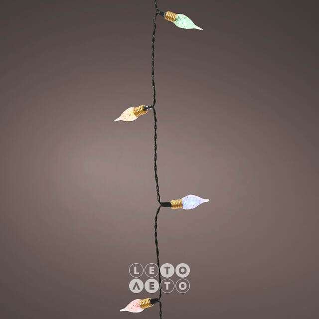 Светодиодная гирлянда на батарейках Vintage lights 4.9 м, 50 разноцветных LED ламп, зеленый ПВХ, контроллер, таймер Kaemingk