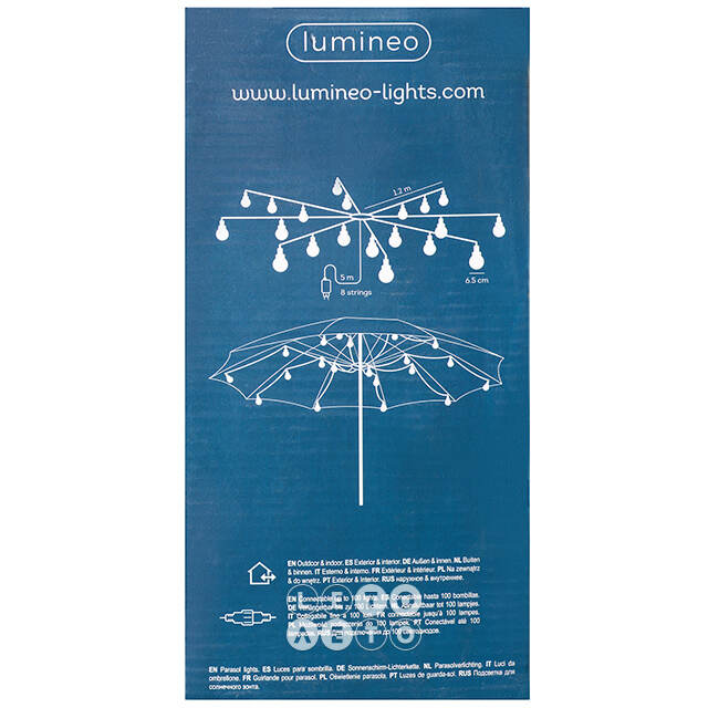 Гирлянда из лампочек для уличного зонта Parasol Lights 1.2 м, 20 теплых белых LED ламп, черный ПВХ, IP44 Kaemingk