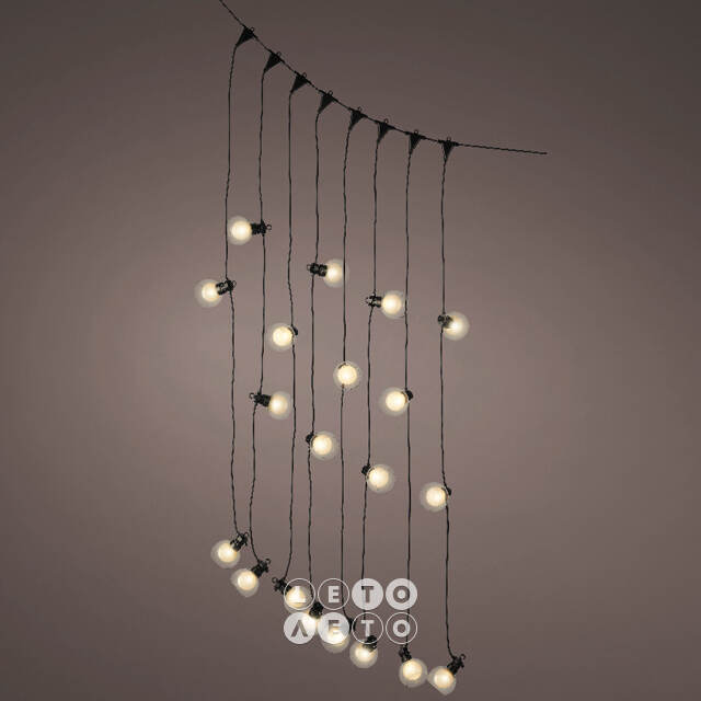 Гирлянда из лампочек для уличного зонта Parasol Lights 1.2 м, 20 теплых белых LED ламп, черный ПВХ, IP44 Kaemingk