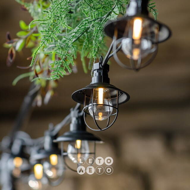 Гирлянда из лампочек Filidella, 10 ламп, теплые белые LED, 4.5 м, черный ПВХ, соединяемая, IP44 Kaemingk