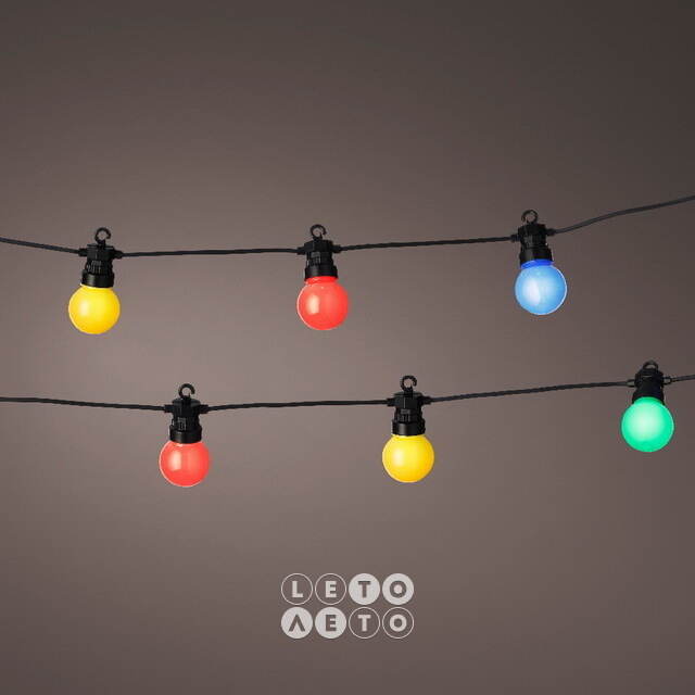 Гирлянда из лампочек Карнавал, 20 ламп, разноцветные LED, 9.5 м, черный ПВХ, соединяемая, контроллер, IP44 Kaemingk