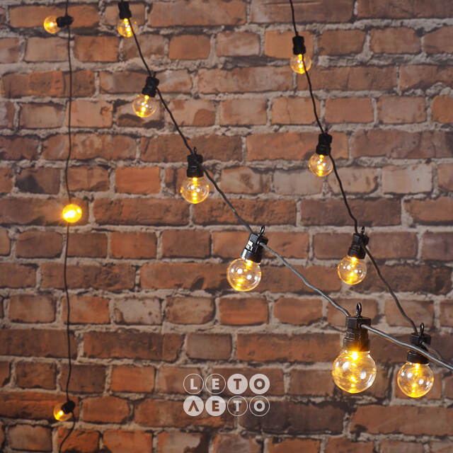 Гирлянда из лампочек, 20 экстра теплых белых LED ламп, 9.5 м, черный ПВХ, соединяемая, IP44 Kaemingk