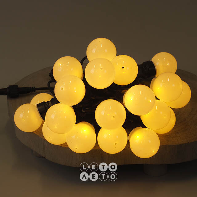 Гирлянда из белых лампочек Ретро, 20 ламп, теплые белые LED, 9.5 м, черный ПВХ, соединяемая, IP44 Kaemingk