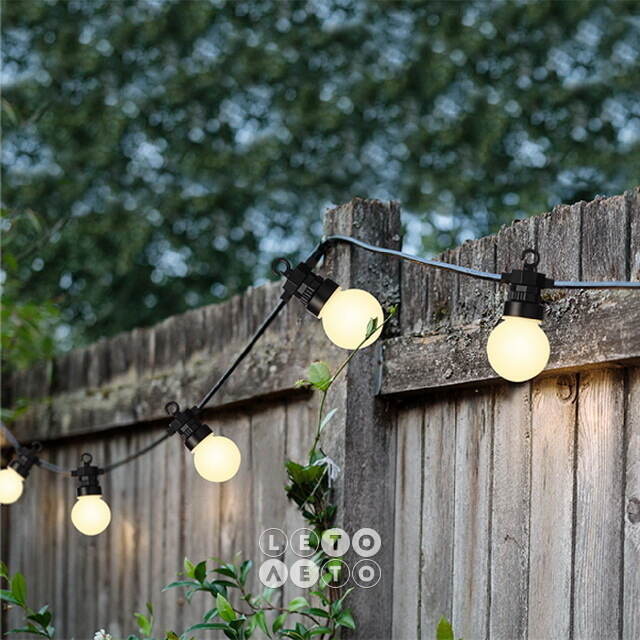 Гирлянда из белых лампочек Ретро, 20 ламп, теплые белые LED, 9.5 м, черный ПВХ, соединяемая, IP44 Kaemingk