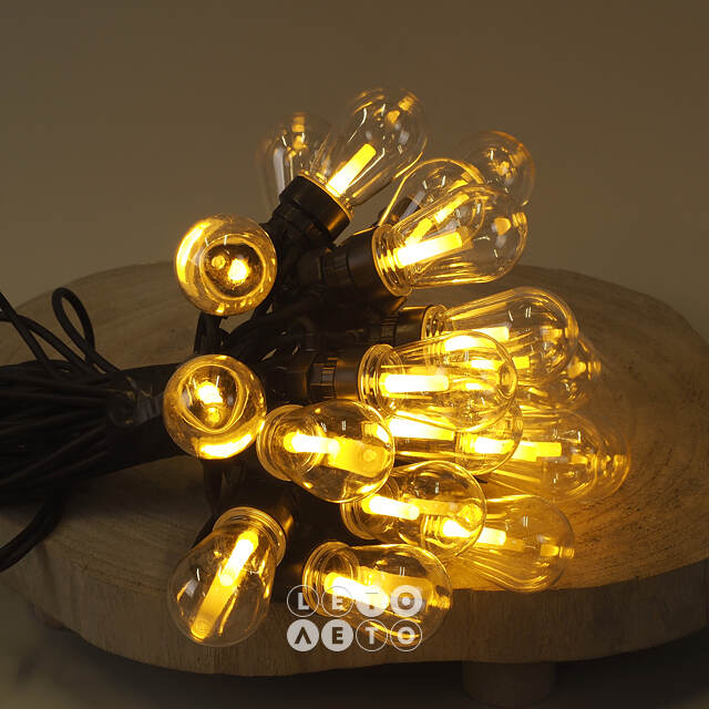 Гирлянда из лампочек Ретро, 20 ламп, теплые белые LED, 9.5 м, черный ПВХ, соединяемая, IP44 Kaemingk