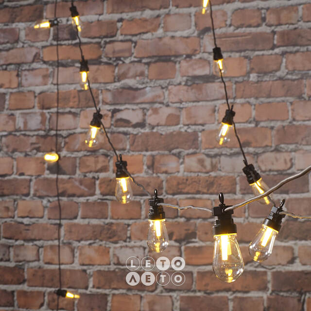 Гирлянда из лампочек Ретро, 20 ламп, теплые белые LED, 9.5 м, черный ПВХ, соединяемая, IP44 Kaemingk