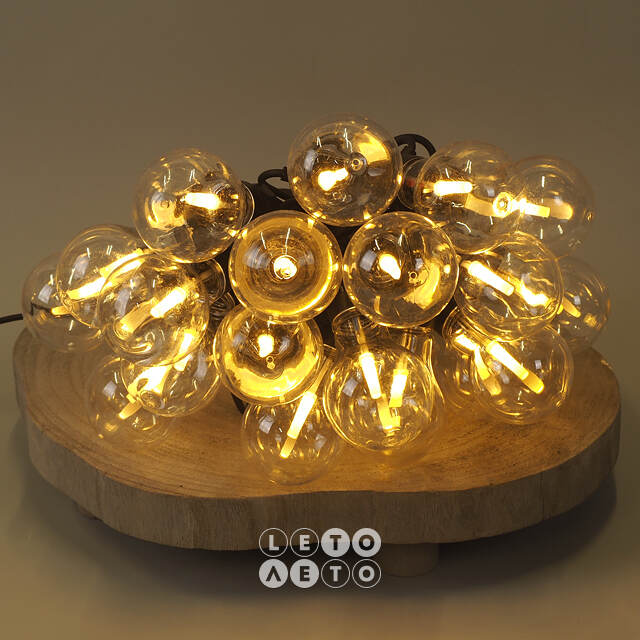Ретро гирлянда Большие Лампочки, 20 ламп, теплые белые LED, 9.5 м, черный ПВХ, соединяемая, IP44 Kaemingk