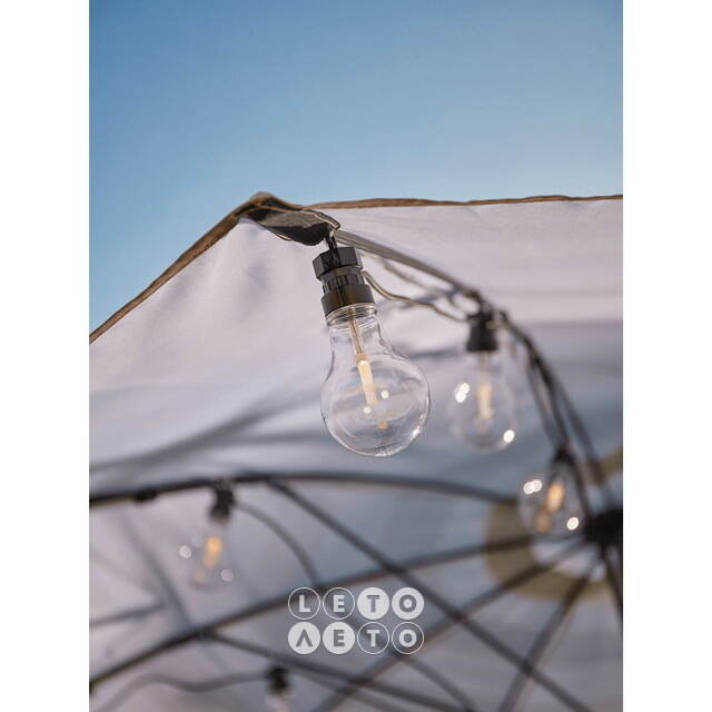 Ретро-гирлянда для уличного зонта Cozy Lounge, 20 ламп, теплые белые LED, 1.2 м, черный ПВХ, IP44 Kaemingk