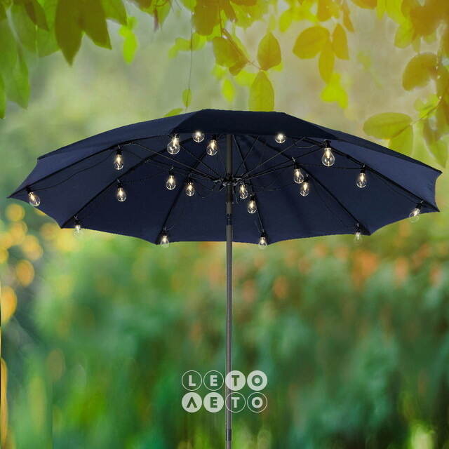 Ретро-гирлянда для уличного зонта Cozy Lounge, 20 ламп, теплые белые LED, 1.2 м, черный ПВХ, IP44 Kaemingk