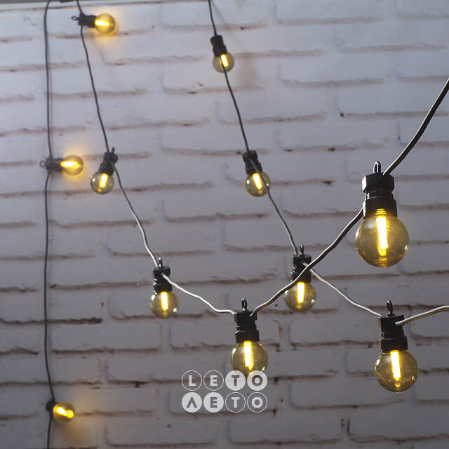 Гирлянда Лампочки Дымчатые, 20 ламп, теплые белые LED, 9.5 м, черный ПВХ, соединяемая, IP44 Kaemingk